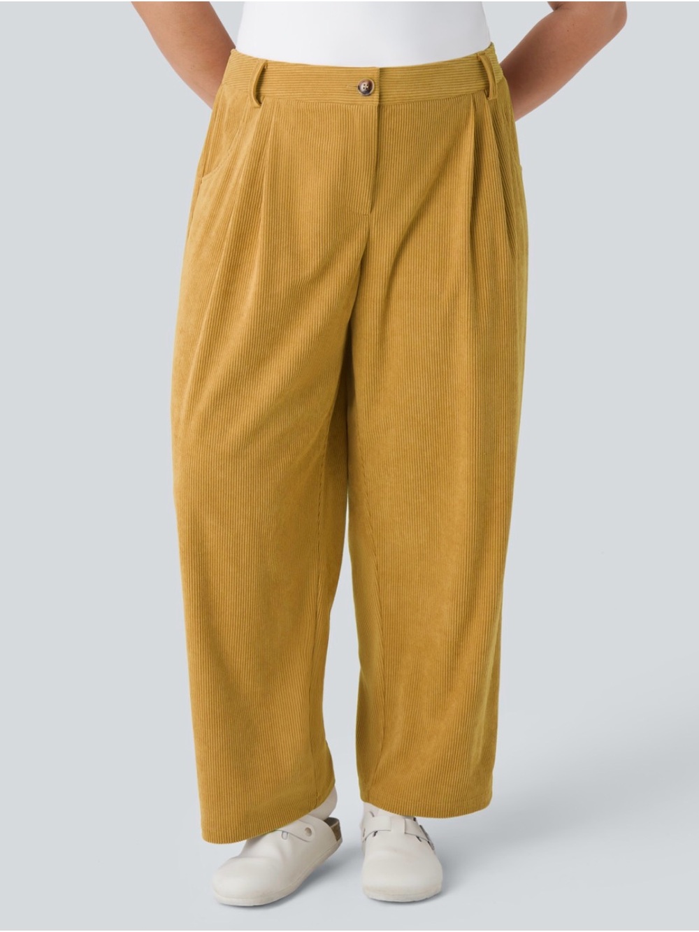HALARA Mustard Corduroy Wide-Leg Pants